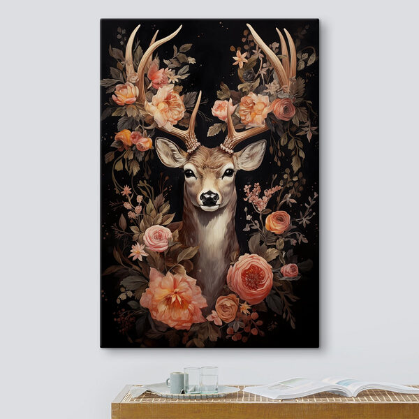 Peinture d'un cerf entouré de fleurs Tableaux Peinture d'un cerf entouré de fleurs
