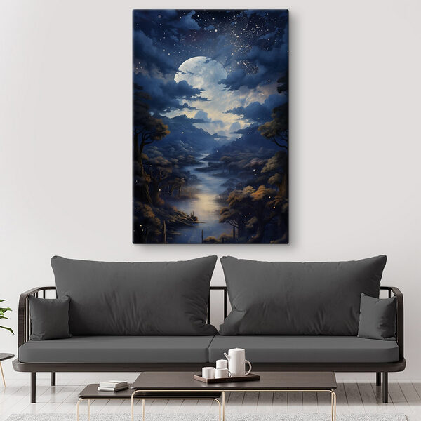 Lune au-dessus d'une rivière Tableaux Lune au-dessus d'une rivière