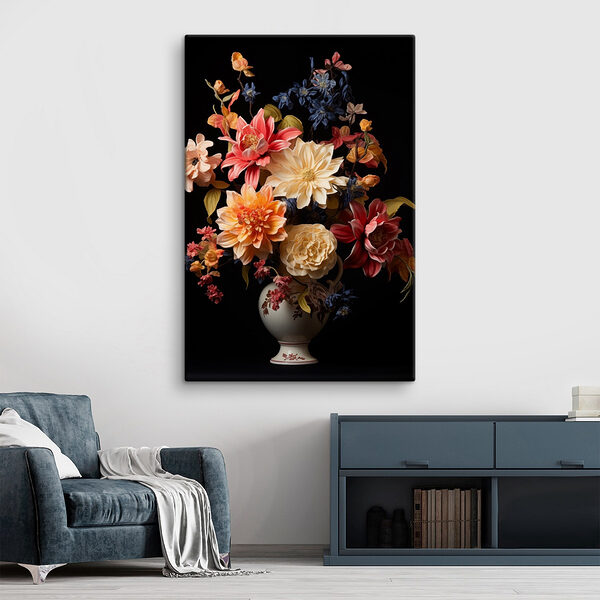 Vase de fleurs sur fond noir Tableaux Vase de fleurs sur fond noir