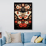 Tableaux Papillon et fleurs sur fond noir