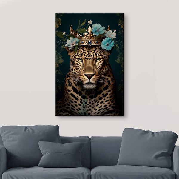 Léopard avec une couronne et des fleurs Tableaux Léopard avec une couronne et des fleurs