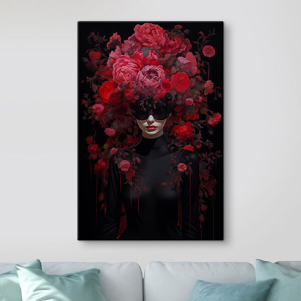 Femme portant un masque avec des fleurs sur la tête Tableaux Femme portant un masque avec des fleurs sur la tête