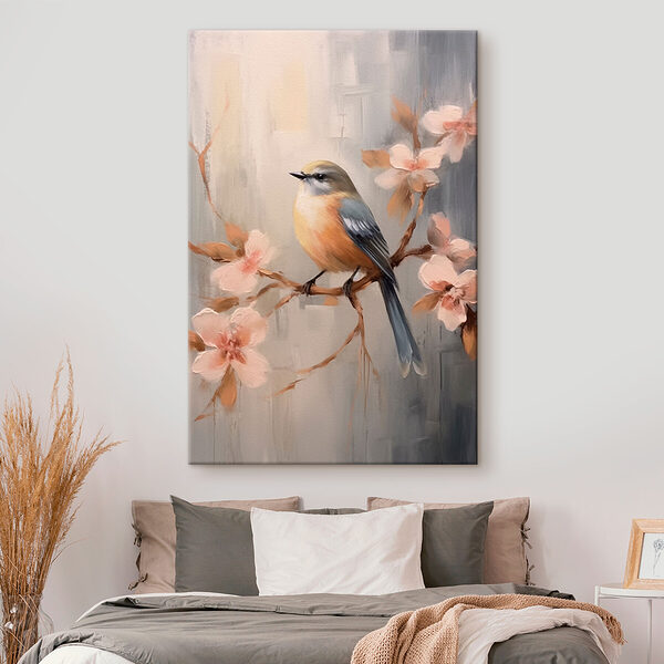 Oiseau sur une branche avec des fleurs Tableaux Oiseau sur une branche avec des fleurs