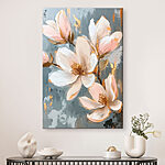 Tableaux Peinture de fleurs sur fond bleu