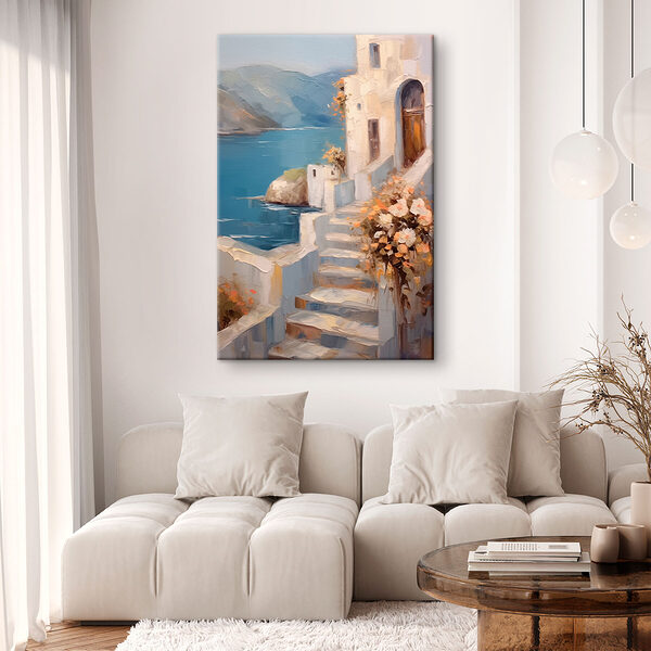 Peinture d'une maison avec des fleurs sur les escaliers Tableaux Peinture d'une maison avec des fleurs sur les escaliers