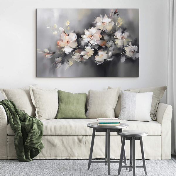 Peinture de fleurs sur fond gris Tableaux Peinture de fleurs sur fond gris