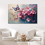 Tableaux Papillon sur une branche de fleurs roses