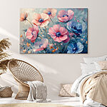 Tableaux Peinture de fleurs sur fond bleu