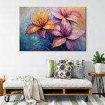 Tableaux Peinture de fleurs sur fond bleu