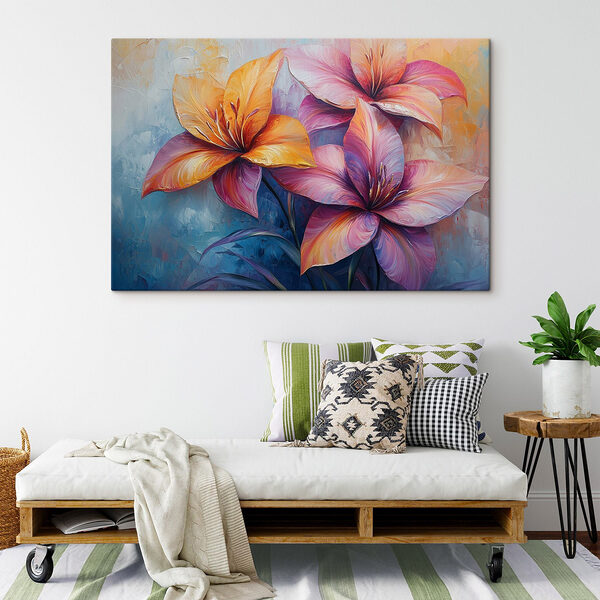 Peinture de fleurs sur fond bleu Tableaux Peinture de fleurs sur fond bleu