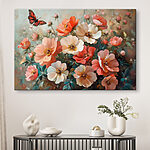 Tableaux Papillon survolant un bouquet de fleurs