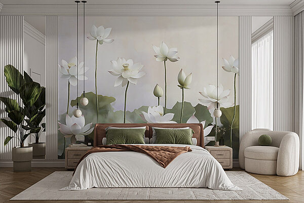Groupe de fleurs blanches Papier peint Groupe de fleurs blanches