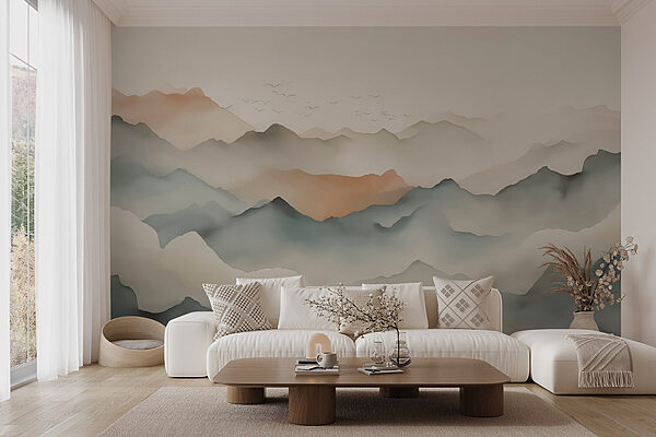 Paysage de montagnes avec nuages Papier peint Paysage de montagnes avec nuages