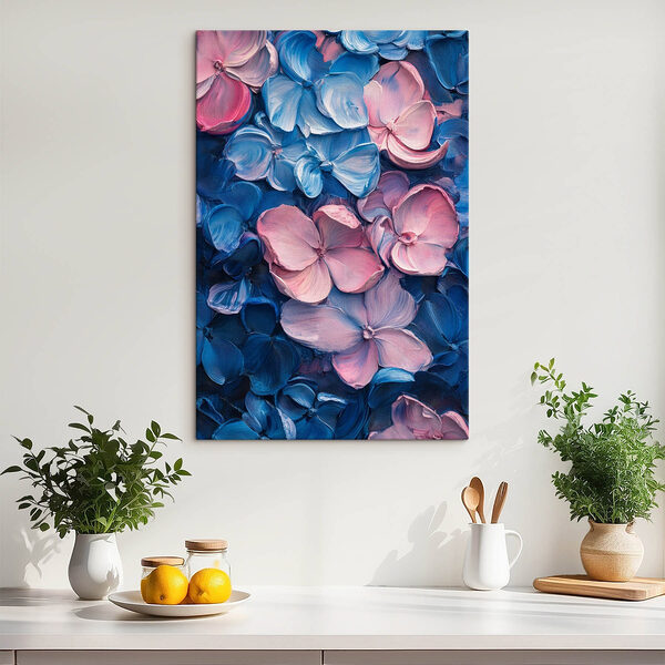 Groupe de fleurs bleues et roses Tableaux Groupe de fleurs bleues et roses