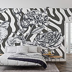 Papier peint Dessin de roses en noir et blanc
