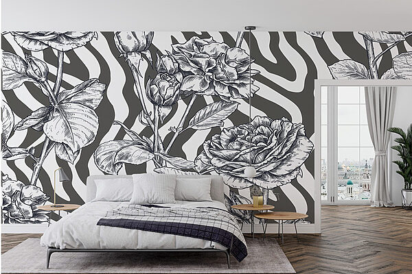 Dessin de roses en noir et blanc Papier peint Dessin de roses en noir et blanc