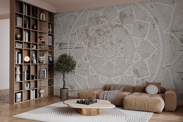 Mandala blanc sur une surface brune Papier peint Mandala blanc sur une surface brune