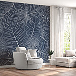 Papier peint Motif de feuilles sur fond bleu