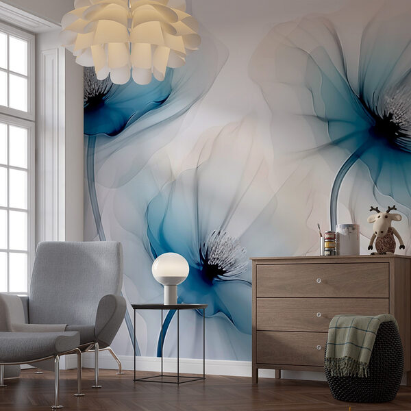 Papier peint Groupe de fleurs aux pétales bleus