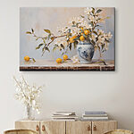 Tableaux Peinture d'un vase avec des fleurs et des citrons