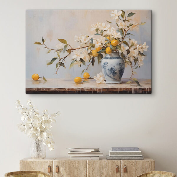 Peinture d'un vase avec des fleurs et des citrons Tableaux Peinture d'un vase avec des fleurs et des citrons