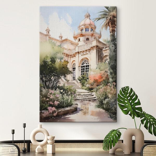Aquarelle d'un bâtiment avec une tour et des escaliers Tableaux Aquarelle d'un bâtiment avec une tour et des escaliers