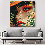 Tableaux Femme avec un chapeau et des fleurs
