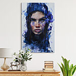 Tableaux Peinture d'une femme avec des fleurs bleues dans les cheveux