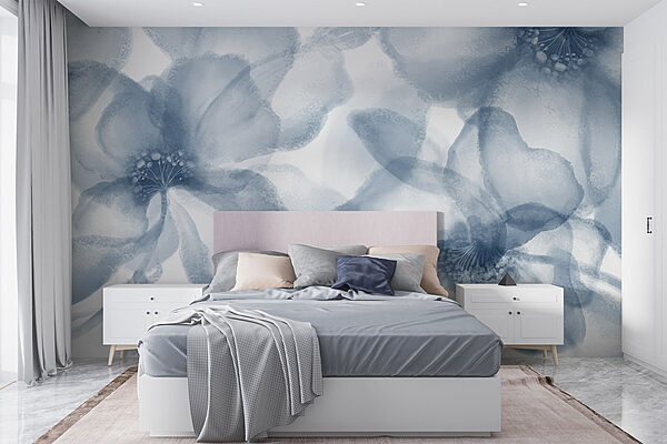 Groupe de fleurs sur fond blanc Papier peint Groupe de fleurs sur fond blanc