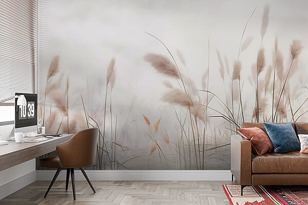 Herbes douces dans un paysage brumeux Papier peint Herbes douces dans un paysage brumeux