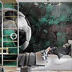 Papier peint Ballon de football sur fond vert et noir