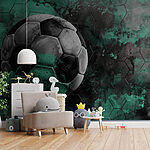 Papier peint Ballon de football sur fond vert et noir