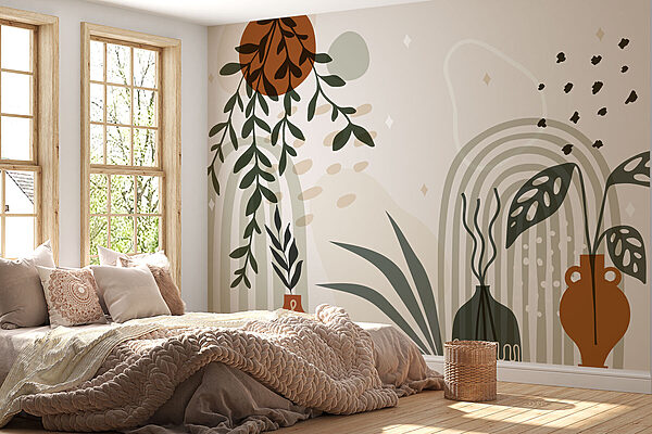 Graphique d'une plante et de plantes en pot Papier peint Graphique d'une plante et de plantes en pot