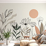 Papier peint Dessin de fleurs et de feuilles