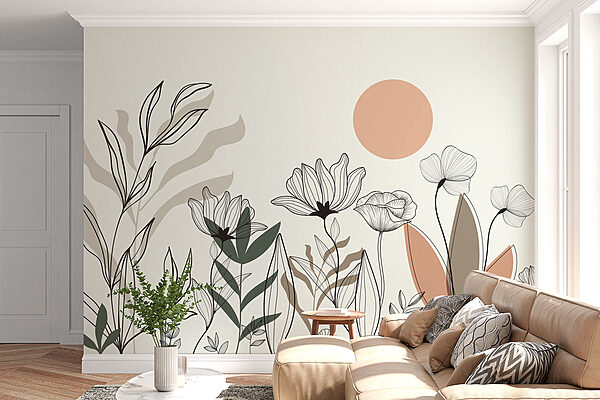 Dessin de fleurs et de feuilles Papier peint Dessin de fleurs et de feuilles