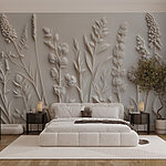 Papier peint Motif de fleurs et de feuilles blanches