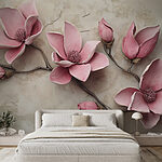 Papier peint Groupe de fleurs roses sur une surface blanche