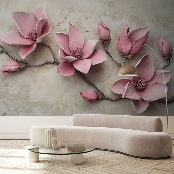 Papier Peint 3D Fleur Rose – Autocollant Mural, Motif Floral, Pour Magasin Ou Intérieur – Référence C887