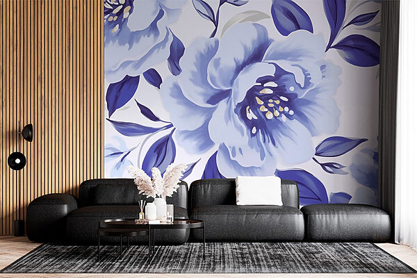 Fleurs délicates dans des tons bleus doux Papier peint Fleurs délicates dans des tons bleus doux