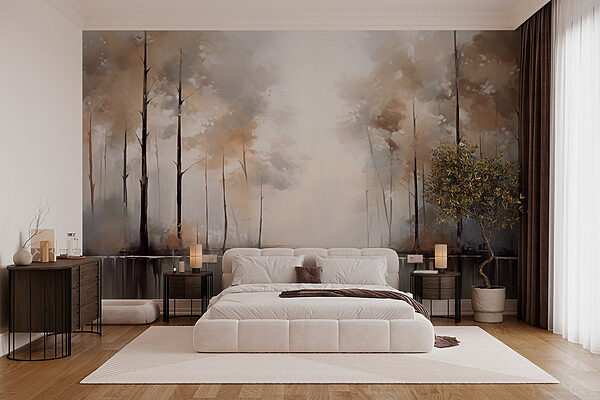 Peinture d'arbres et d'eau Papier peint Peinture d'arbres et d'eau