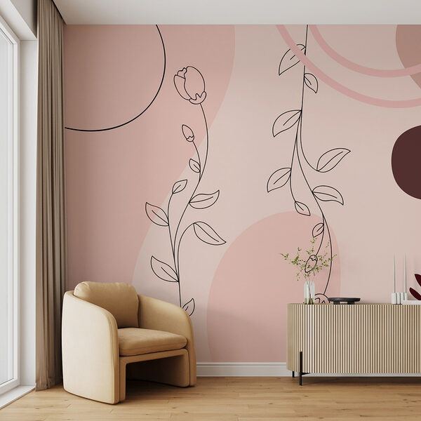 Élégant dessin floral au trait Papier peint Élégant dessin floral au trait