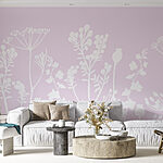 Papier peint Fleurs et feuilles blanches sur fond rose