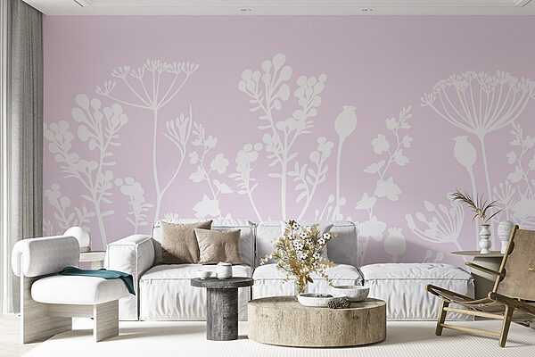 Fleurs et feuilles blanches sur fond rose Papier peint Fleurs et feuilles blanches sur fond rose
