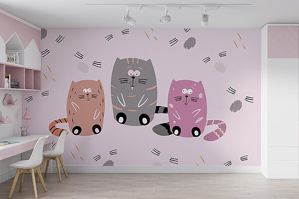 Groupe de chats assis sur une surface rose Papier peint Groupe de chats assis sur une surface rose