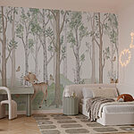 Papier peint Papier peint représentant une forêt avec des arbres et des animaux