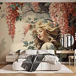 Papier peint Femme dans un arbre avec des fleurs