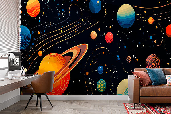Planètes et étoiles colorées Papier peint Planètes et étoiles colorées