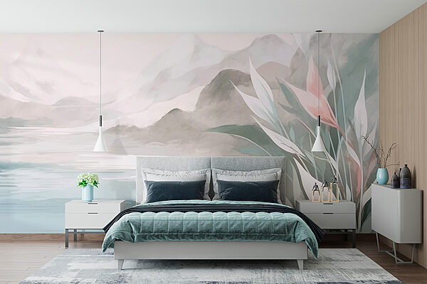 Peinture d'une montagne et de l'eau Papier peint Peinture d'une montagne et de l'eau