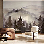 Papier peint Paysage de montagnes et d'arbres