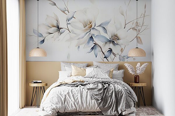 Peinture de fleurs sur fond blanc Papier peint Peinture de fleurs sur fond blanc